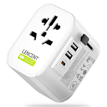 LENCENT 10A 2500W Universal Travel Adapter with 1 AC Socket, 2 USB 15.5W Ports, 1 Type C 15.5W Port, Grounding International Power Adapter with UK/USA/EU/AUS Plug - Imported from UK